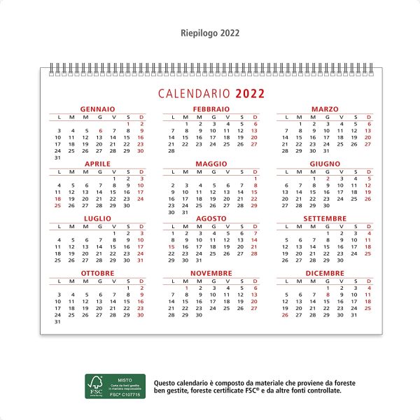 Calendario 2022 da Tavolo con Feste Settimane Lune e Santi - ECOLOGICO in Carta Certificata FSC? e Amico dell'Ambiente - Misura 19,5x16 cm - immagine 3