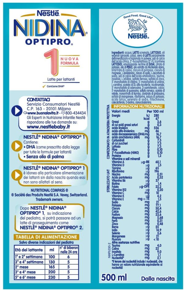 Nestl?? Nidina Optipro 1 dalla nascita Latte per lattanti liquido, 12 brick 500ml - immagine 4