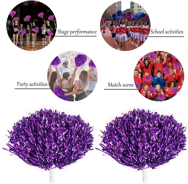 Cheer Leader Poms Pom Brillante Pallina Di Applauso Metallico Tifo Di Squadra Pompon Farben Fiori a Mano Pompon Spirito Tifo Pom Colori Confezione 6 Accessori Squadra Di Giochi Sportivi (d'oro) - immagine 6