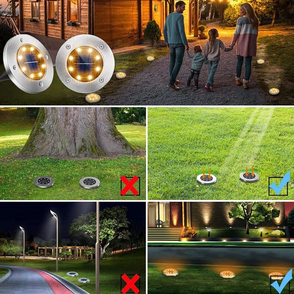 Luci Solari Esterno,  12 Pezzi 8 LEDS Faretti Solari a Led da Esterno Lampade Giardino Energia Solare Impermeabile IP65 Luci Solari da Giardino per Scala Paesaggio Strade aiuola Vialetto - immagine 5