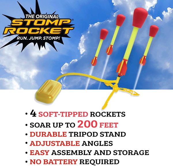 Stomp Rocket L'Originale Azione di Volo Ultra Alto| 4 Razzi Super Ali| Giocattoli da Esterno, Giochi da Giardino per Bambini, Ragazze e Ragazzi