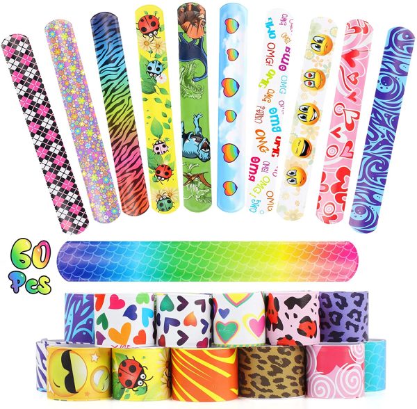 Annhao Braccialetti Slap, 60 Pezzi Slap Bracelets Gadget Bigiotteria Fai da Te Slap Band Slap Bracciali, Bracciali a Scatto Compleanno Regalo Festa per Bambini Ragazze e Ragazzi - immagine 6