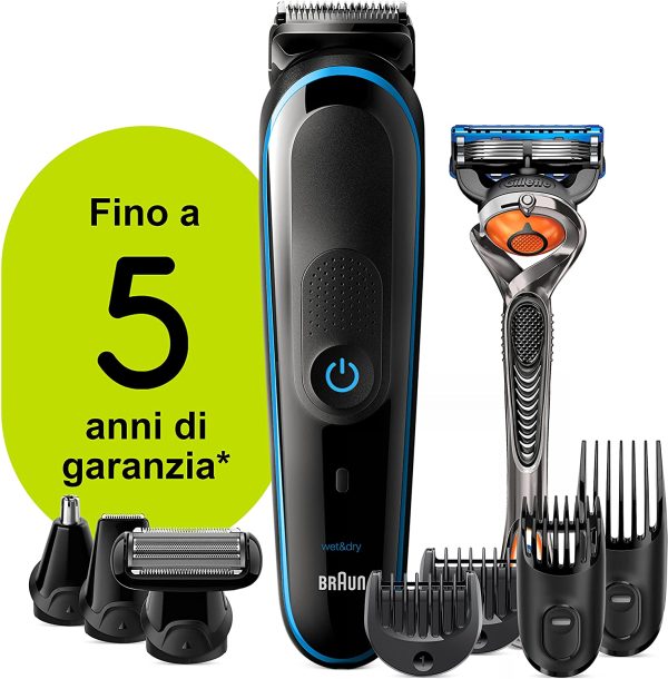 Braun Regolabarba Tagliacapelli Uomo Rasoio Incluso, Rifinitore Barba, 7 Accessori inclusi, 85% di Plastica in Meno, Idea Regalo, MGK5280 All-in-One Nero - immagine 6