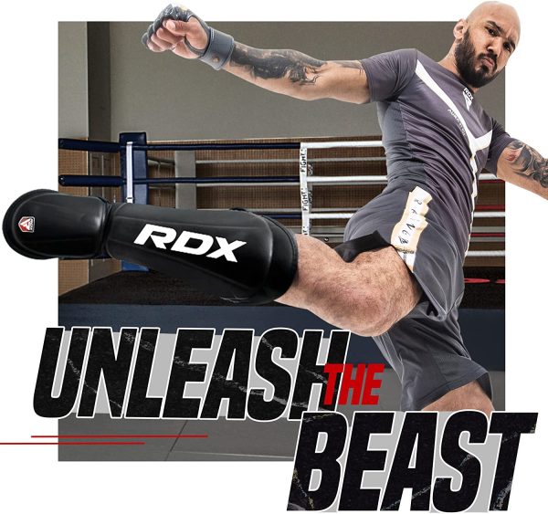 RDX Paratibia Kick Boxing Muay Thai, Approvato da SMMAF, Maya Hide Pelle Protettivo Paratibie, Parastinchi Piedi Protezione Shin Guard per MMA Allenamento Sparring Arti Marziali Boxe Karat?? BJJ, Uomo - immagine 3