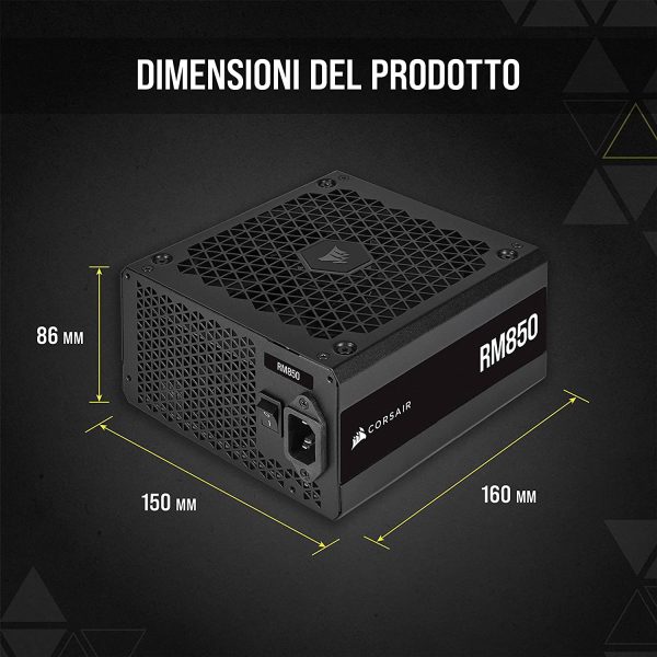 RM850 (2021), RM Serie, 850 Watt 80 Plus Gold Alimentatore ATX Interamente Modulare (Connettori EPS12V Tre, Bassa Rumorosit??, Modalit?? Zero RPM, Condensatori con Rating a 105 oC) Nero - immagine 6