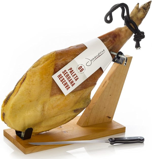 Prosciutto Spagnolo Serrano (Spalla) Riserva + Porta Prosciutto + Coltello 4.5 - 5 Kg - Jamon Serrano Crudo - immagine 8