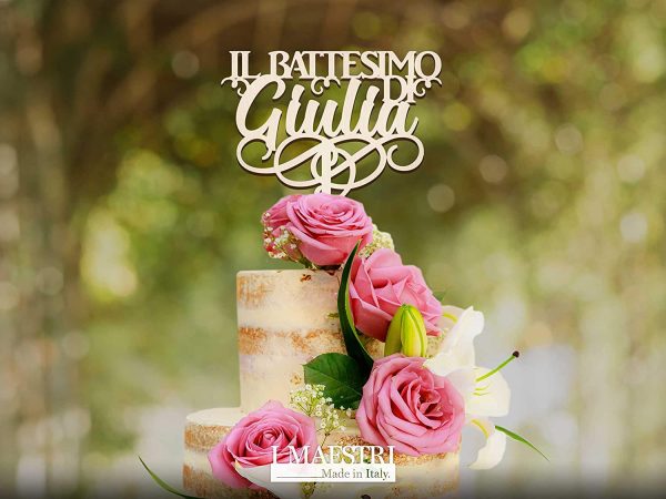 Cake topper BATTESIMO personalizzabile con nome e decoro (mongolfiera, solo nome o nome e cuoricini) - I MAESTRI - immagine 3