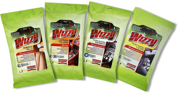 AREXONS WIZZY PULISCI PLASTICA LUCIDO, 15 Salviettine umidificate per superfici interne in plastica auto, usa e getta, panni imbibiti rimuovi sporco, salviettine profumate, rinnova e lucida - immagine 3