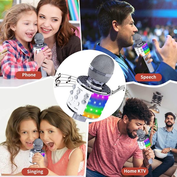 Microfono Karaoke Bluetooth, Bambini Portatile Karaoke con LED Altoparlante Cambia Voce, Microfoni Wireless Karaoke per Cantare KTV Esterno Festa, Ragazze Giochi di Famiglia Giocattolo Regalo - immagine 3