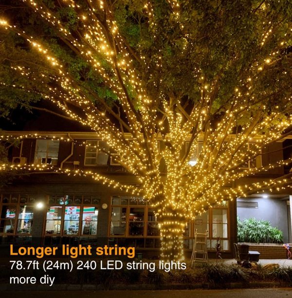 Catena Luminosa Solare,  26M Stringa Luci Solari 240 LED / 8 Modi, Impermeabili Luci Decorative da Interni e Esterni per Festa, Giardino, Natale, Halloween, Matrimonio (Bianco Caldo) - immagine 7