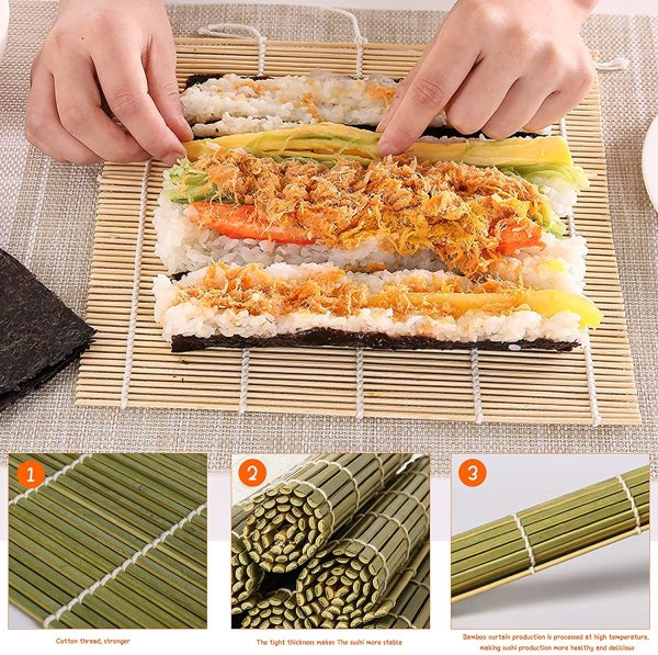 12 Pezzi Kit di Sushi Bamb?? Kit Fare Sushi Bamb?? Kit Completo in Bamb?? per Arrotolare Include 5 *Paia Bacchette 2 *Tappetini Arrotolare Sushi 2 *Piccolo Piatto 1* Spatola Riso 1* Paletta 1 *Sacco - immagine 2