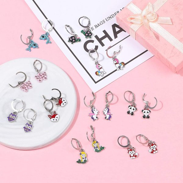 16 Paia Orecchini Bambina Anallergici Gioielli Carini Orecchini a Cerchio Piccoli Con Pendenti Unicorno Panda Corona Cuore Sirena Set Orecchini Bimba con Scatola Regalo per Bambina Ragazza - immagine 4