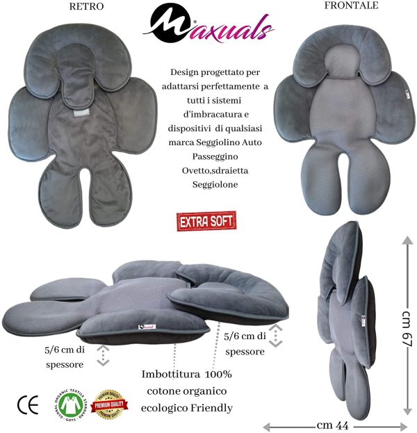 Maxuals Riduttore Passeggino Universale Ovetto Neonato Cuscino Seggiolino Auto Culla Seggiolone Traspirante Leggero Supporto Protezione Testa Bimbo 0-12 Mesi 2??Generazione Estate Inverno Anallergico - immagine 4