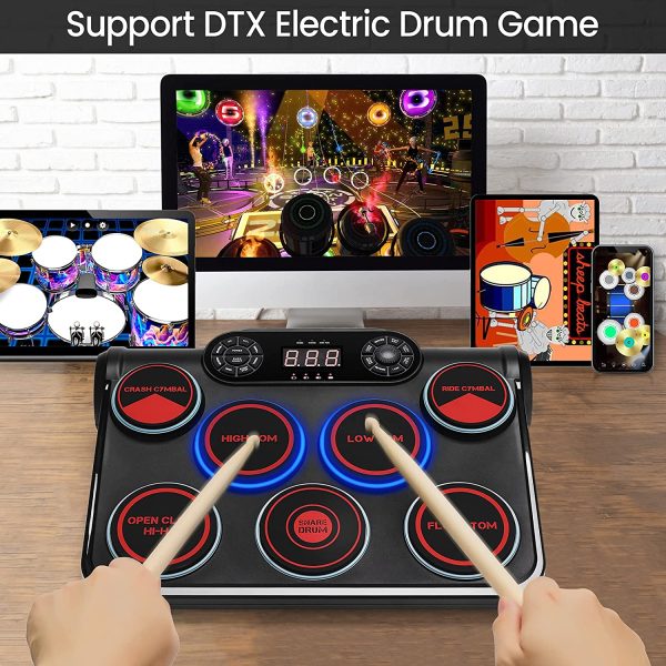 E-Drums Kit, WekiiStar Batteria Elettronica con 7 Pad Sensibili Alla Velocit??, Batteria con Connessione USB-MIDI, Batteria Elettronica MIDI DTC per Principianti - immagine 2