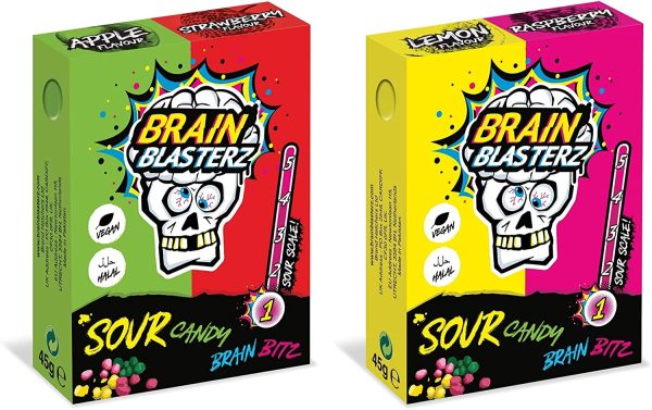 Brain Blasterz - Box di caramelle aspre, contiene Brain Breakerz, Candy Spray, Brain Bitz, Chew Bar e altro ancora.