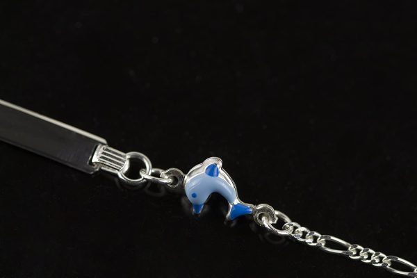 Aka Gioielli? - Bracciale Targhetta Identificativa Bambino Argento 925 con Delfino Azzurro Smaltato, Idea Regalo