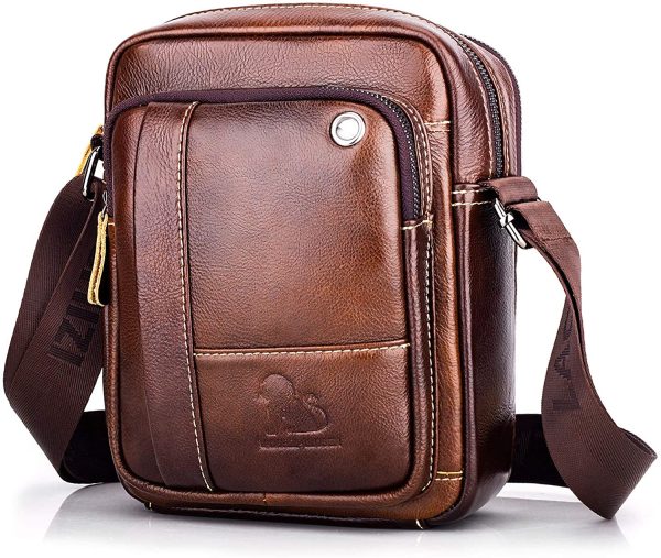 BAIGIO Borsello Uomo Pelle Marrone Borsa a Tracolla Vintage Borsa a Spalla Piccola Crossbody Bag Casual (Marrone)