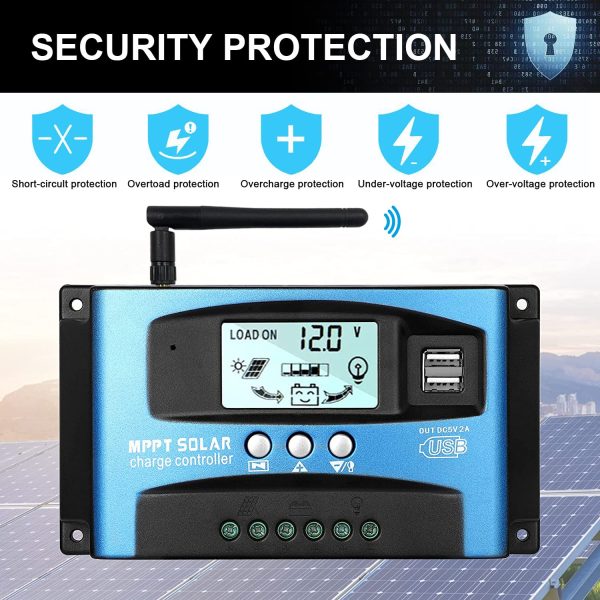 Y&H 30A 12V/24V MPPT Solar Charge Controller w/LCD Display Dual USB and WIFI, Solar Panel Regulator fit for Gel Flooded and Lithium Battery Model: BL912-30A-WIFI (blu)