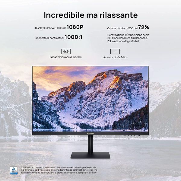 Display 23.8" Monitor, 75 Hz, AMD FreeSync, Display FullView da 1080P, gamma di colori NTSC del 72%, cornici da 5,7 mm, rapporto schermo-corpo del 90%, Certificazioni T??V Rheinland, Black - immagine 3