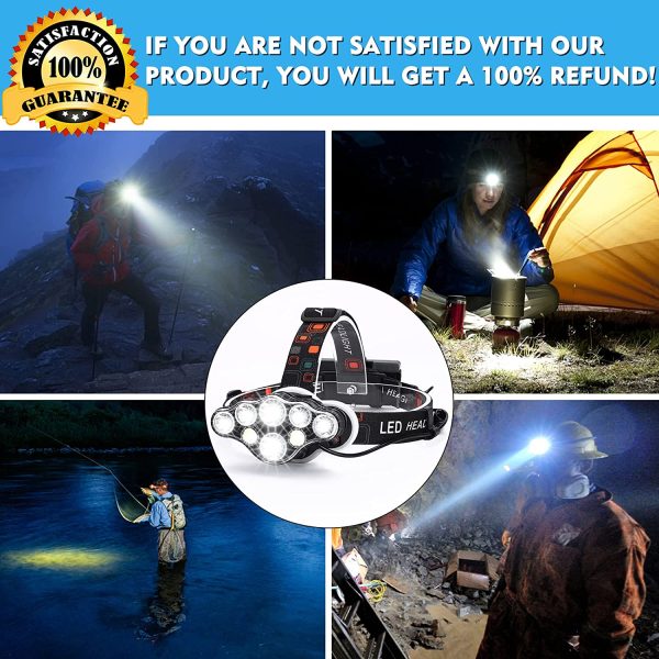 Lampada Frontale,Luce LED Super Luminosa Da 18000 Lumen 8 LED,USB Ricaricabile Regolabile Impermeabile Per Campeggio,Pesca,Grotta,Jogging Ed Escursionismo - immagine 6