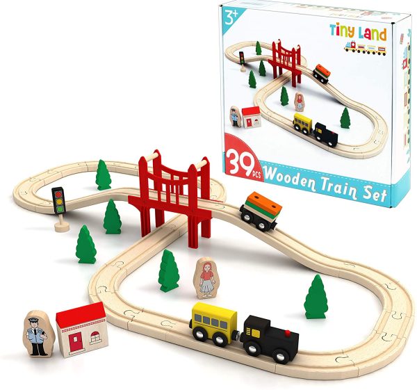 Tiny Land Pista Treno in Legno, Set Ferrovia in Legno (39 pcs) - immagine 6