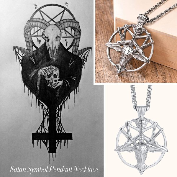 XUANPAI Sigil di Lucifero Sigillo di Satana Simbolo Baphomet in Acciaio Inox Talismano Religioso Ciondolo Collana per Uomo Donna - immagine 6