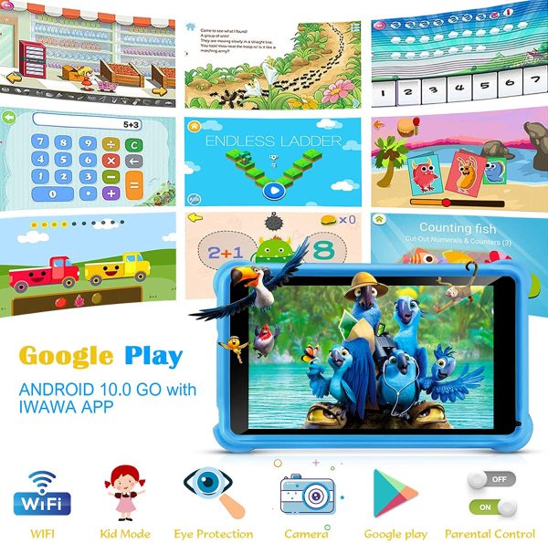 qunyiCO Tablet da 7 Pollici per Bambini 32GB Android 10.0 Go WiFi Fotocamera 2GB RAM HD Touch Screen 1024 * 600 Custodia a Prova di Bambino App per Il Controllo parentale su Google Certified Blu - immagine 6