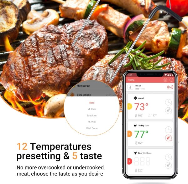 Inkbird IBT-2X Bluetooth Termometro Digitale Barbecue Termometro e Timer con Sonda di Temperatura per Carne Grigliate BBQ Fumatore Forno di Cottura 2 Sensori - immagine 6