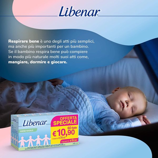 Libenar Soluzione Isotonica, Soluzione Fisiologica Salina per Detersione di Naso, Occhi, Orecchie e per l'Inalazione in Aerosol, Adatto a Neonati e Bambini, Flaconcini Monouso da 5 ml - 60 Flaconcini - immagine 4