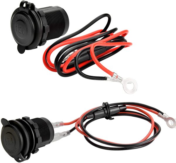 2pcs Presa Accendisigari Auto, Presa Accendisigari 12V / 24V DC, Adattatore Universale per Accendisigari, con Fusibile e Cavo di Collegamento da 0,6 m, Impermeabile per Navi, Auto, Moto (2 pezzi) - immagine 3