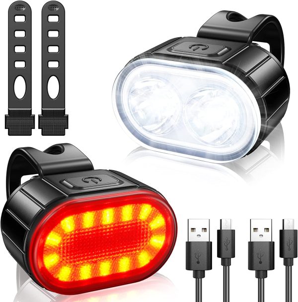 Set di Luci per Bici, Luci Bicicletta Ricaricabili USB, Luce Anteriore e posteriore Bici a LED Ultra Luminose, Faro IPX5 Impermeabile Ciclismo su Strada di Montagna e Fanale Posteriore 4/6 Modalit??