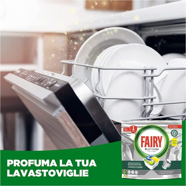 Fairy Platinum Pastiglie Lavastoviglie, 125 Lavaggi, 5 x 25 Capsule Lavastoviglie, Detersivo Lavastoviglie al Limone, con Sistema di Prelavaggio Integrato, Efficace nei Cicli Ecologici - immagine 8