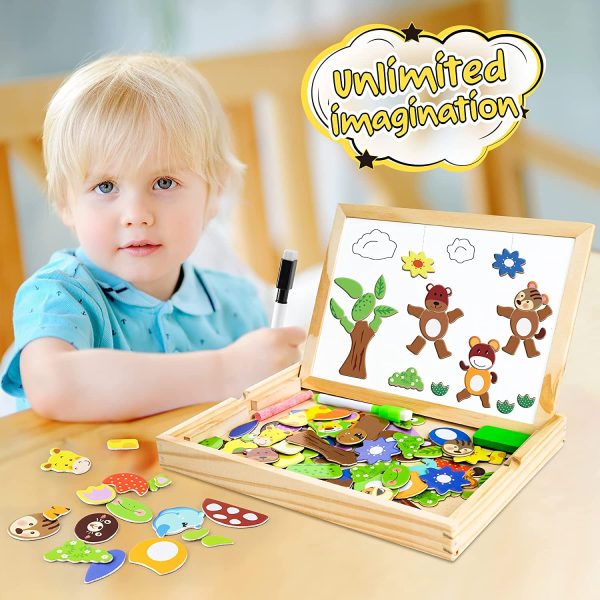 COOLJOY Puzzle Magnetico Legno, Giocattolo di Legno Bambini con Double Face Disegno cavalletto Lavagna, apprendimento educativo per Bambini (Nmodello Animale)?? - immagine 4