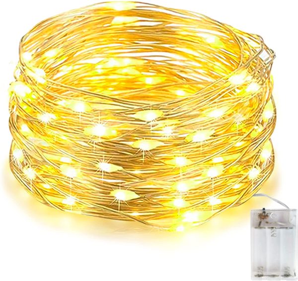 Stringa Luci Led a Batteria, 1 Pezzi 10 metri 100 Led Rame filo Catene Luminose Lucine Fata Luci per Natale Matrimonio Decorative Festa Interno Natalizie letto Camera(Bianco Caldo) - immagine 7