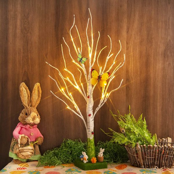 Albero di Pasqua Bianco con Coniglietto, a Batteria con Ramo Luminoso, Albero Luminoso per Bambini fissato Regalo di Pasqua all'Interno (60 cm/24 LED) - immagine 8