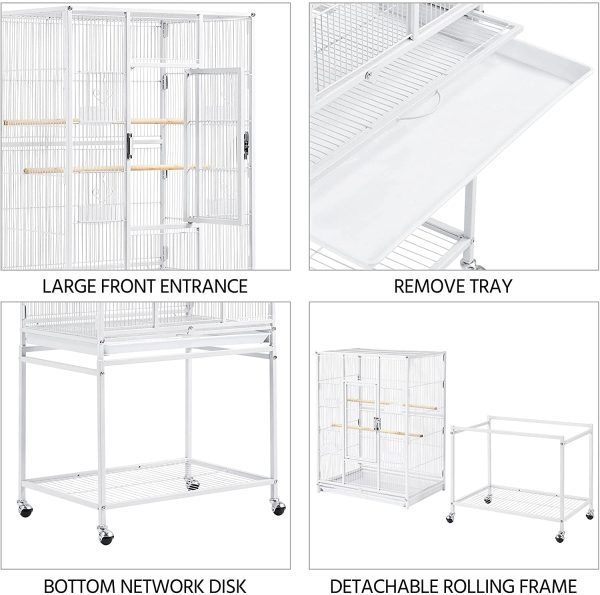 Yaheetech Gabbia per Uccelli Pappagalli Inseparabili Calopsite Grande con Piedistallo Staccabile in Metallo da Interno Esterno Bianca 62 x 43 x 136 cm - immagine 8