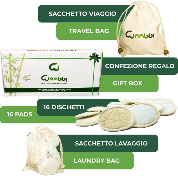 Dischetti Struccanti Lavabili Bamb?? Riutilizzabili 16 Pezzi Salviette Struccante Fibra Bamboo Cotone Pulizia Viso Scrub Spugnette Make Up Zero Waste - immagine 4