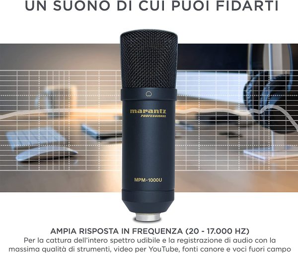 Marantz Professional MPM-1000U - Microfono USB a Condensatore con Diaframma Largo per il Podcasting e la Registrazione, Reggimicrofono e Cavo USB - immagine 5