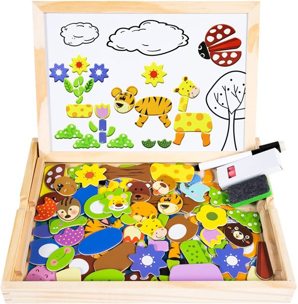 COOLJOY Puzzle Magnetico Legno, Giocattolo di Legno Bambini con Double Face Disegno cavalletto Lavagna, apprendimento educativo per Bambini (Nmodello Animale)?? - immagine 3