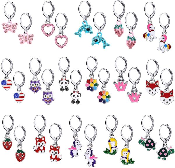 16 Paia Orecchini Bambina Anallergici Gioielli Carini Orecchini a Cerchio Piccoli Con Pendenti Unicorno Panda Corona Cuore Sirena Set Orecchini Bimba con Scatola Regalo per Bambina Ragazza - immagine 3