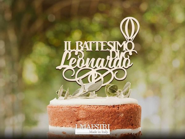 Cake topper BATTESIMO personalizzabile con nome e decoro (mongolfiera, solo nome o nome e cuoricini) - I MAESTRI - immagine 6