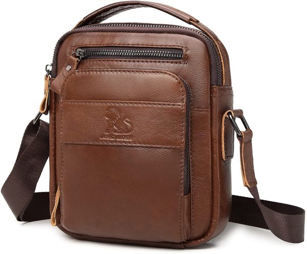 Borsello Uomo Pelle, Borsa a Tracolla Piccola Borsa da Uomini in Vera Pelle Casuale Borse Messenger per iPad iPhone e Viaggio Attivit?? Commerciale (Marrone Rossastro) - immagine 6