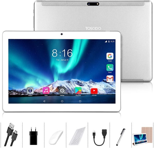 Tablet 10 Pollici 8 Core-  Android 10.0 Certificato da Google GMS Tablet 4G LTE,4 GB di RAM e 64 GB, Doppia SIM,GPS,WiFi,Ttastiera Bluetooth,Mouse,Custodia per Tablet e Altro Incluso - Silver - immagine 6