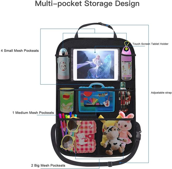 UIHOL Organizer Sedile Auto Bambini, 2 Pcs Protezione Proteggi Sedile Posteriore con Multi-Tasca Portaoggetti (9 Pocket), Impermeabile Organizzatore Auto con Supporto Trasparente per 10?? ipad Tablet - immagine 3