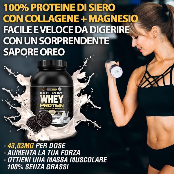 Healthy FUSION Whey Protein Isolate 100% Pura, Proteine Whey Isolate + Collagene + Magnesio, Per Lo Sviluppo Muscolare, Massa Muscolare Pulita, 30 Dosi, Weiss, Biscotti, 1000g