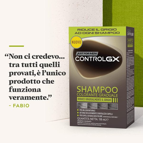 Just For Men Control GX Shampoo Colorante Uomo, Riduce Gradulmente Il Grigio, Tinta Per Capelli, Per Un Look Naturale, 118ml - immagine 4