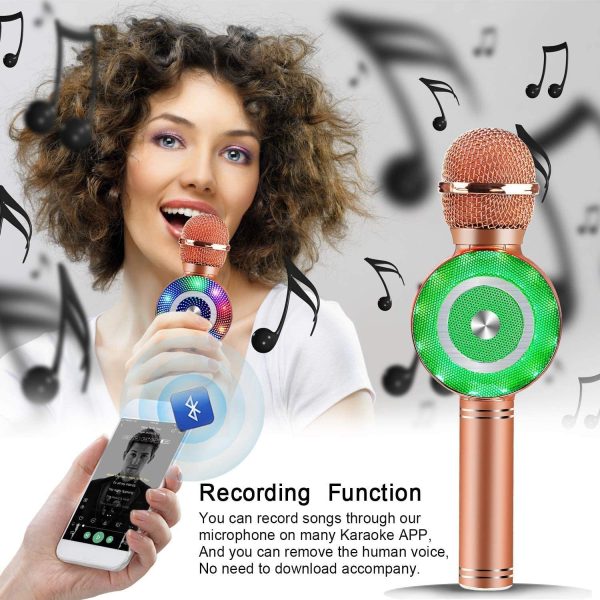 FISHOAKY Microfono Bambini, 4 in 1 Wireless Microfono Karaoke Bluetooth con LED Lampada Flash, Portatile Karaoke Player con Altoparlante per Cantare,Compatibile con Android/iOS Smartphone e PC - immagine 7