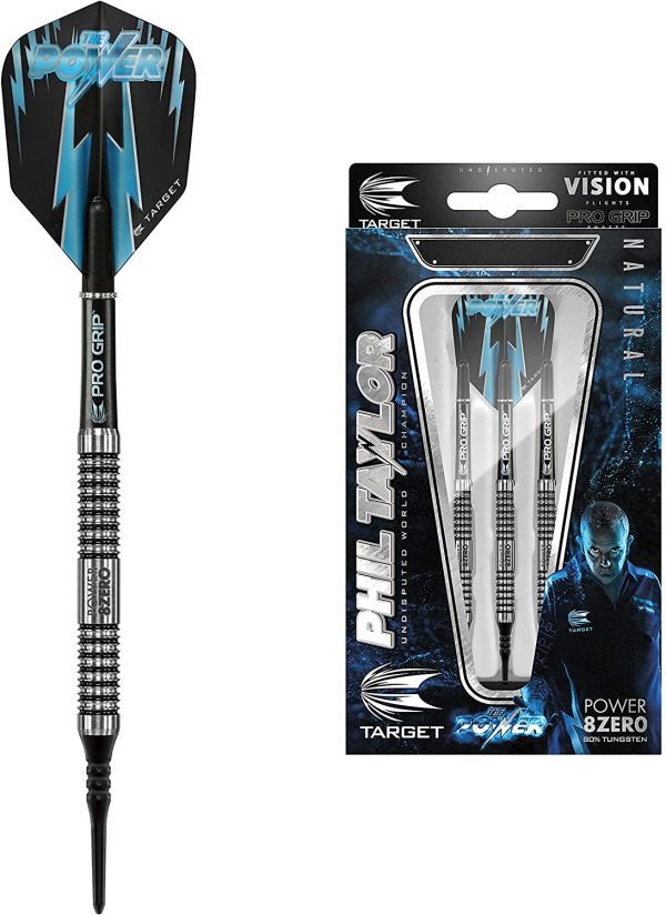 Target Darts Phil Taylor Power 8-Zero - Set di Freccette con Punta Morbida, 80% tungsteno - immagine 5