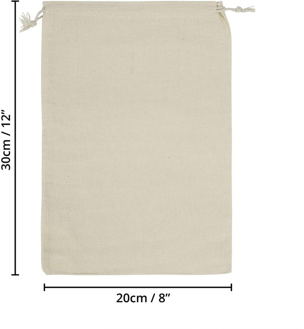 Sacchetti Cotone Mussola con Coulisse (Set da 10 Sacchetti Juta) - Sacchetti Iuta Bomboniere da 30 x 20 cm - Sacchetti Tessuto Vegetale Riutilizzabili, Biodegradabile ed Ecologici - immagine 2