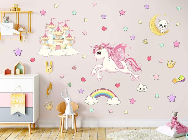 Unicorno Adesivo Luminoso Notturno Bambini Luna Interruttore Decorazioni Pareti Cameretta Bimba(Unicorno) - immagine 6